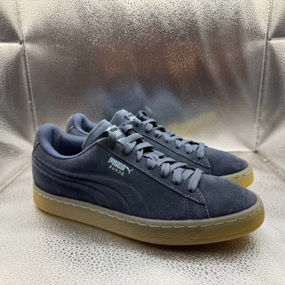 Size 5.5C Puma‎ Suede Gum Blue Mens Lace-Up Classic Comfort Sneaker Shoes